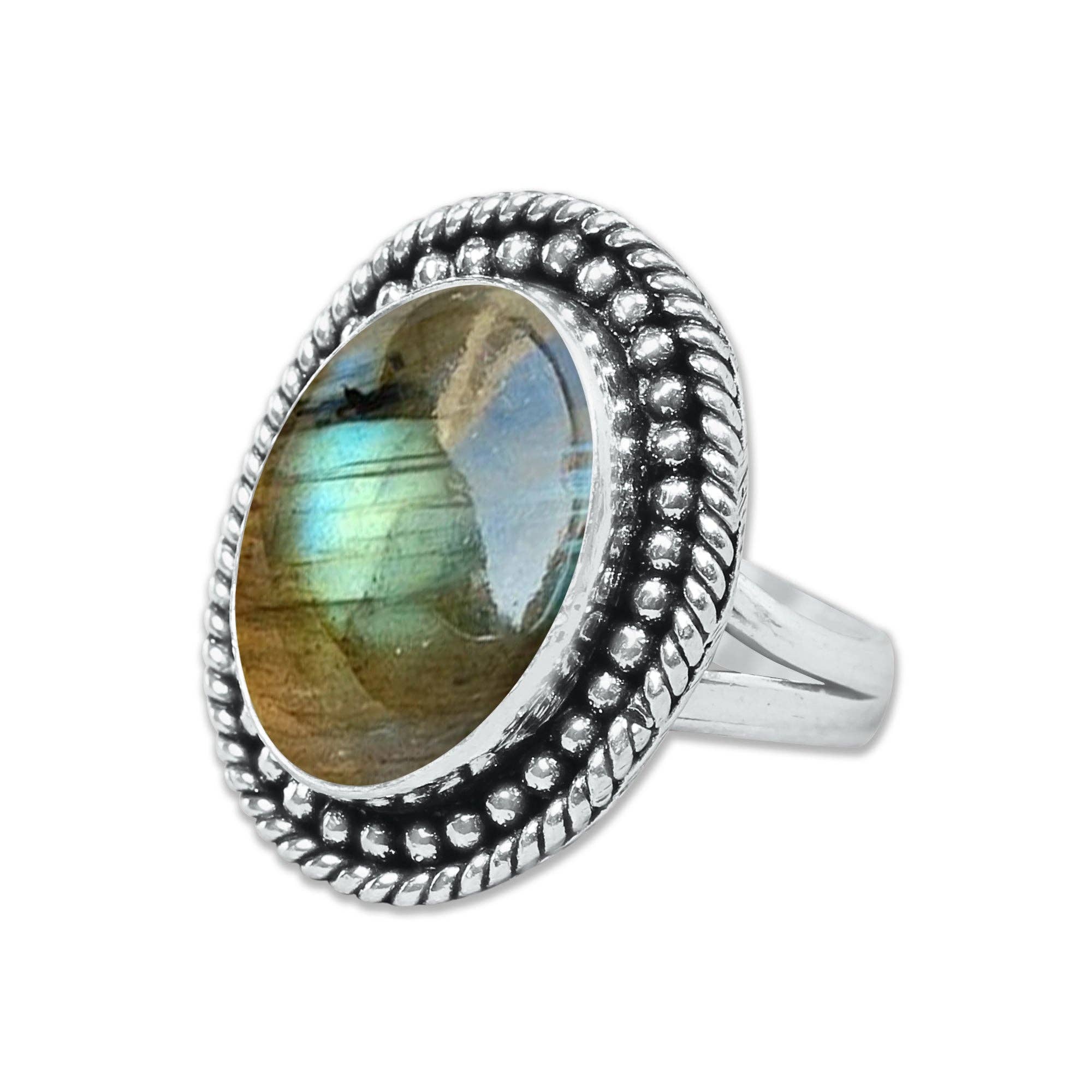 Handmade Jewels – Anel de cocktail/declaração por atacado – Anéis de Labradorite – Prateados, Feitos à Mão, Cintilantes Cinza-Azul (Tamanhos EUA 6–10, Não Ajustáveis)6