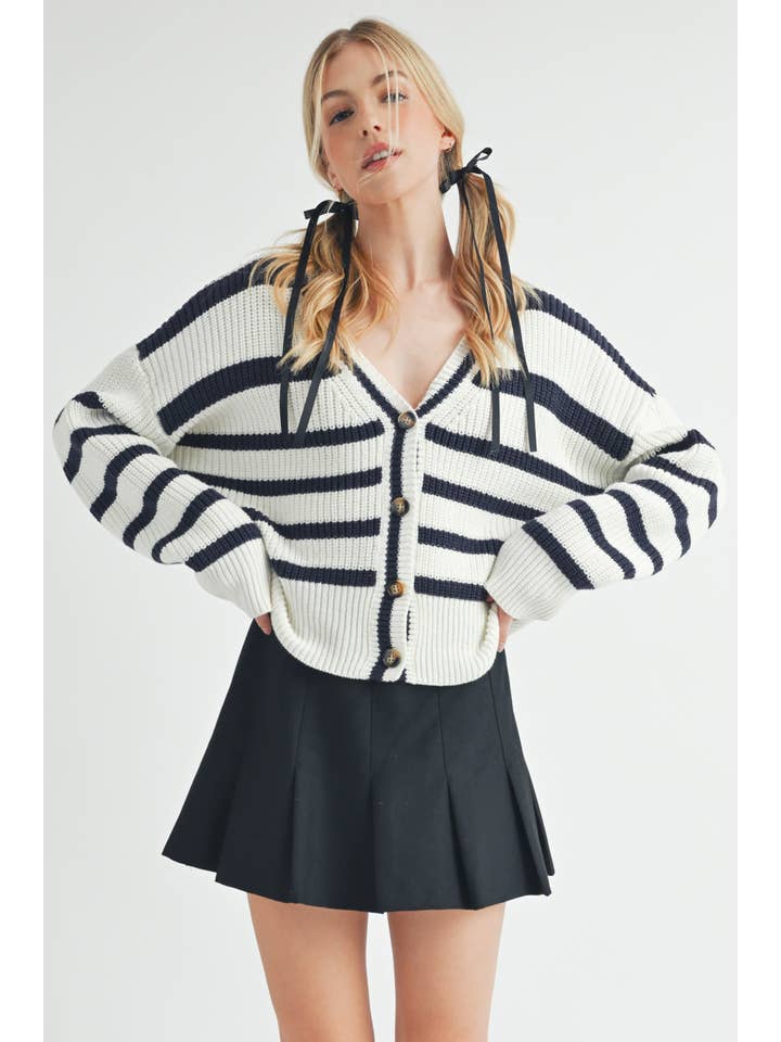 Blanco/Azul marino Cárdigan a rayas Bona 3202ED de venta al por mayor en Faire1