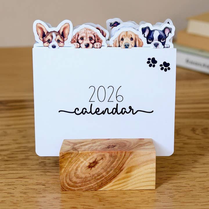 2026 Valpkärlek Skrivbordskalender med Träställ för wholesale av Wooden Objects Co