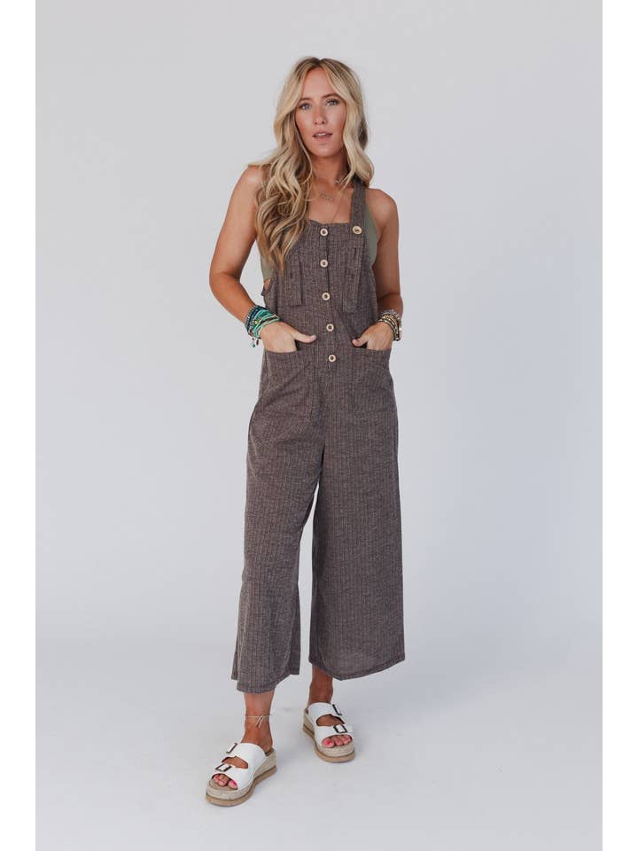Three Bird Nest - Wholesale Overalls - Women's - High Hopes Button Up Overalls - Brown
