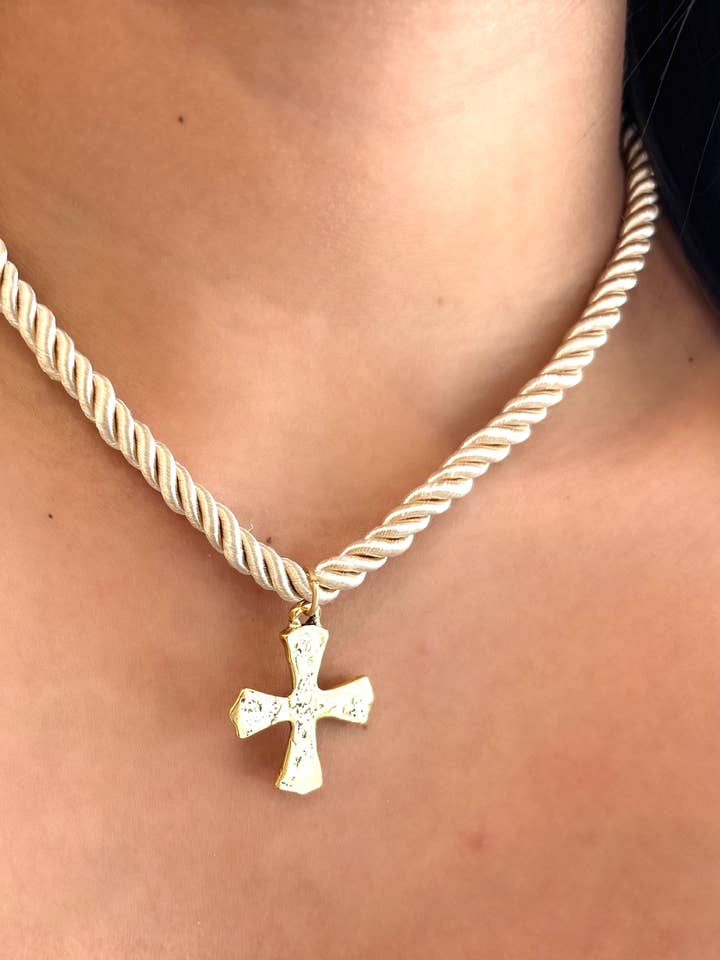 Sandstone Beige Silk Braided Cord Necklace for wholesale by Nora James jewelry