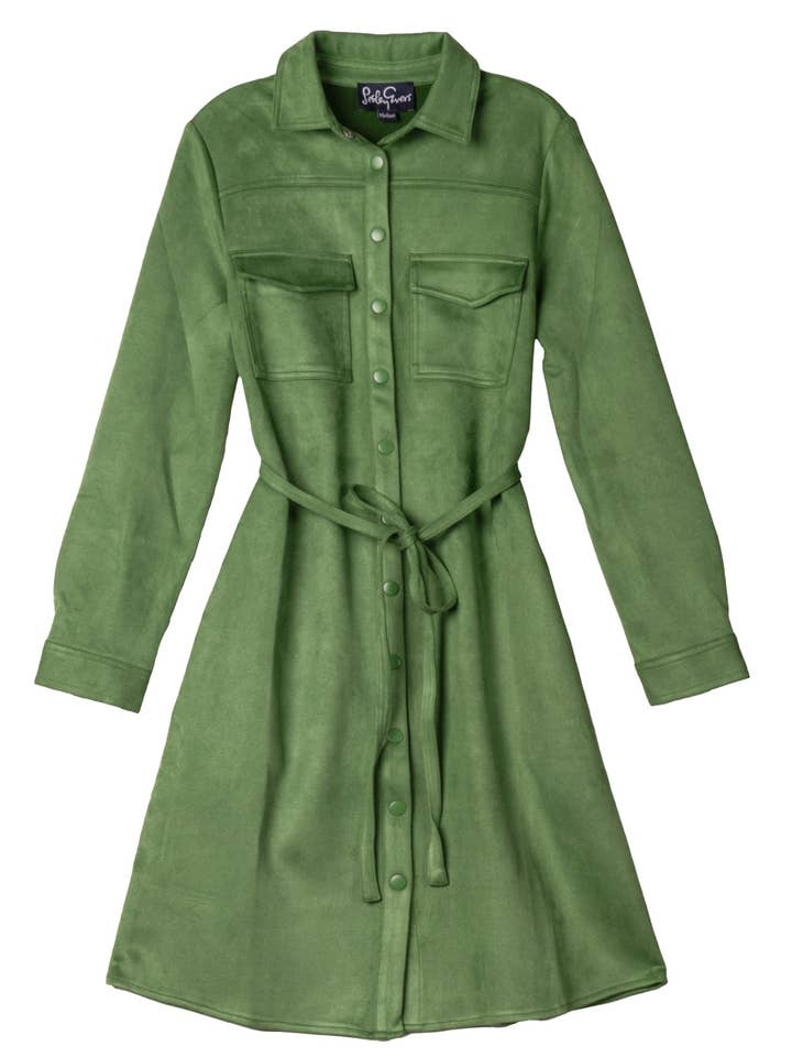 MAYA shirtdress Green Faux Suede for wholesale by Lesley Evers