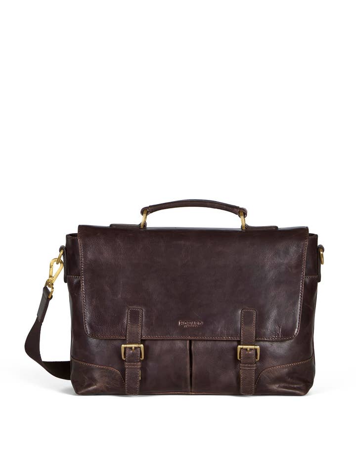 Leather Briefcase Bag James Dark Brown for wholesale by Howard London