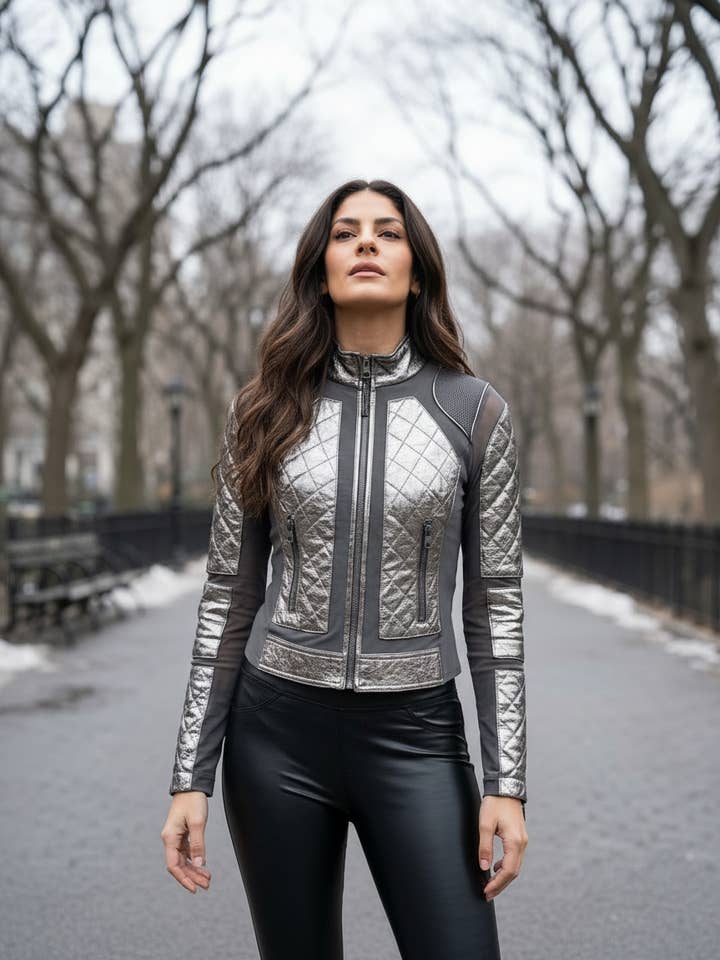 METALLIC MOTO MESH JACKET Gunmetal JLS for wholesale by Blanc Noir