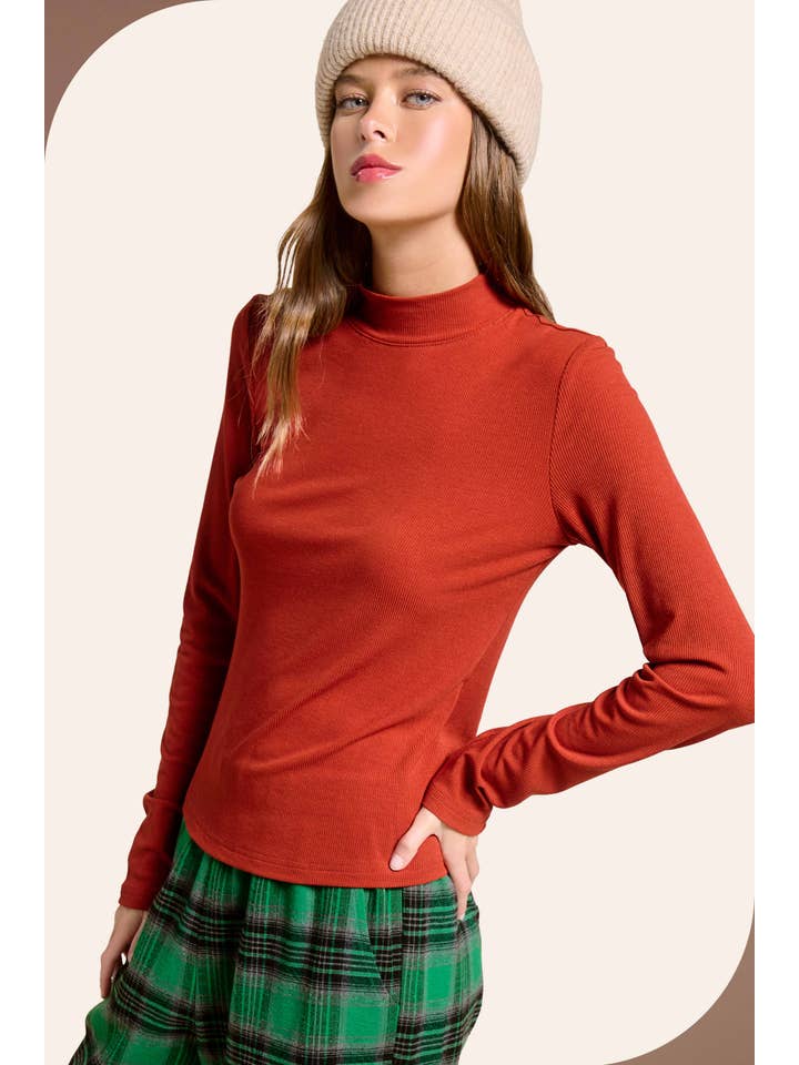 La Miel - Wholesale Gebreide top - Dames - MCT7699-Elastische geribbelde basistop met lange mouwen en ronde hals20