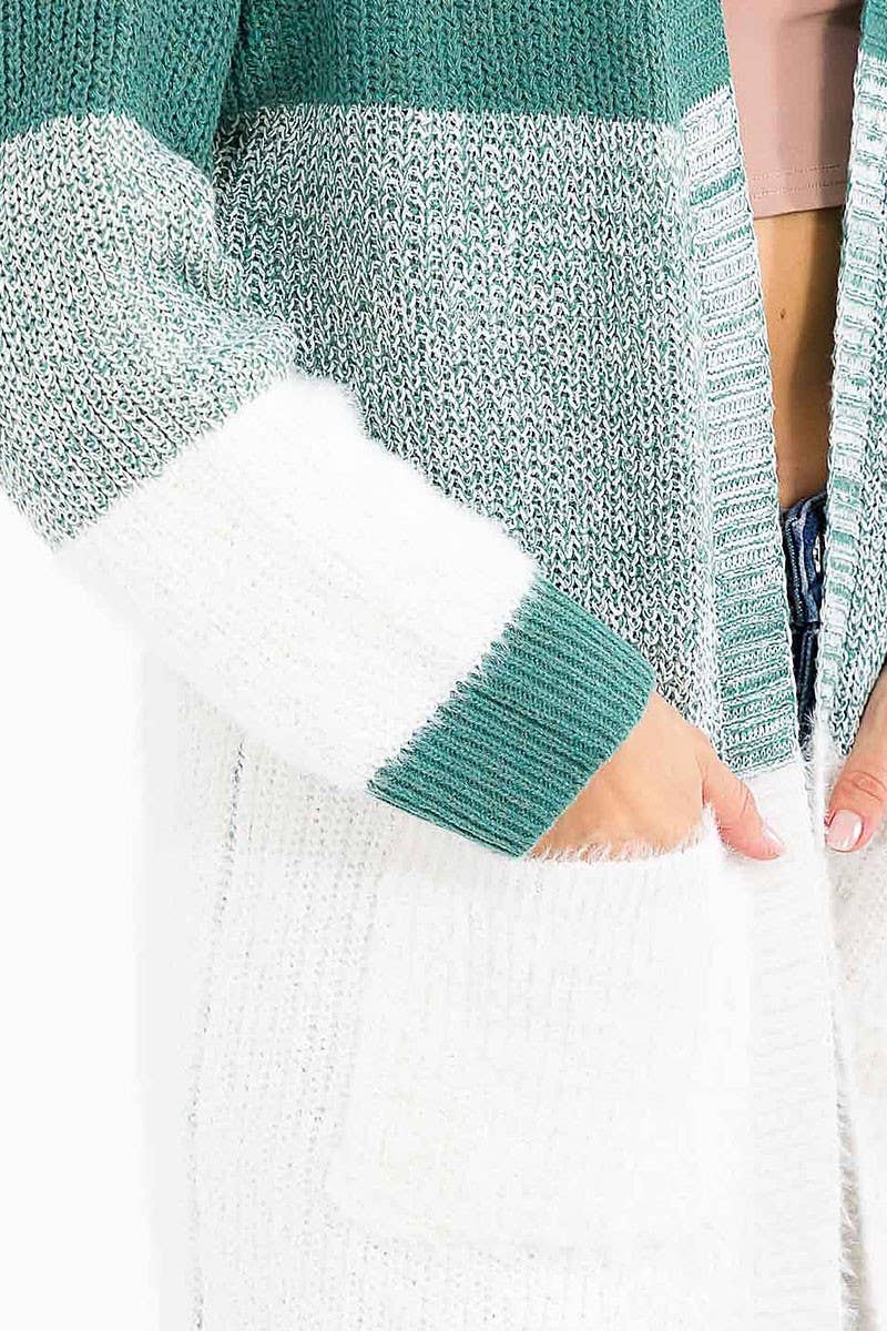 ROUSSEAU - Vendita all'ingrosso Cardigan - Donna - CARDIGAN COLORBLOCK A MANICHE LUNGHE CON TASCHE FRONTALI APERTE7