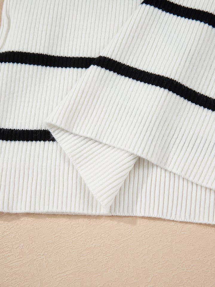 Black Striped Scalloped Edge U Neck Sleeveless Sweater Vest for wholesale on Faire7