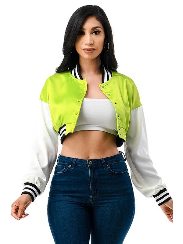 Boswell - Wholesale Varsity/Baseball Jacket - Women's - Satin Cropped Long Sleeve Varsity Jacket2