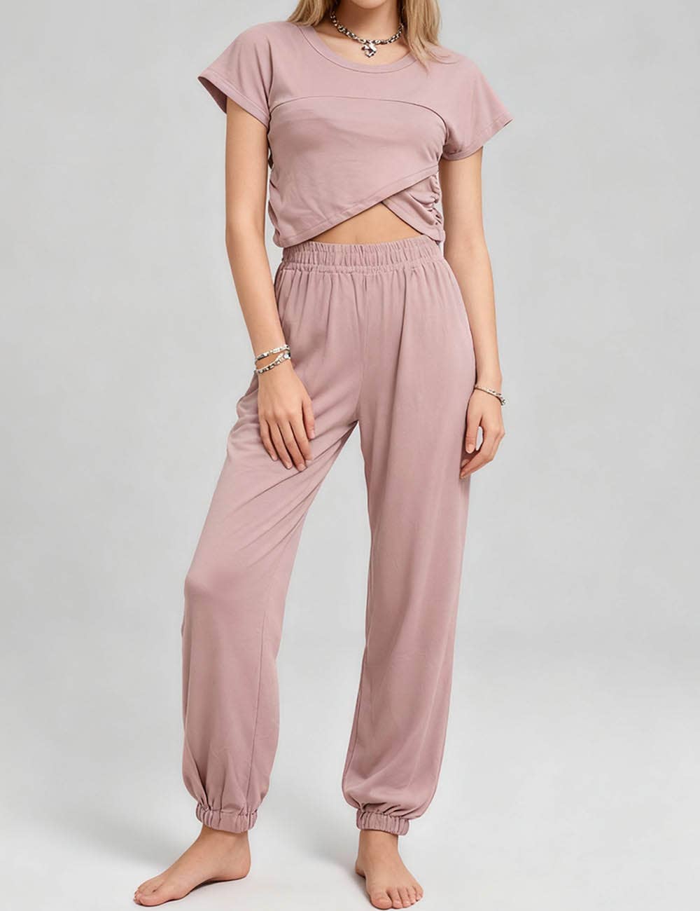 Sweetkama - Wholesale Lounge Set - Women's - Ladies Solid Color Crop Top and Pants Set SKST37946
