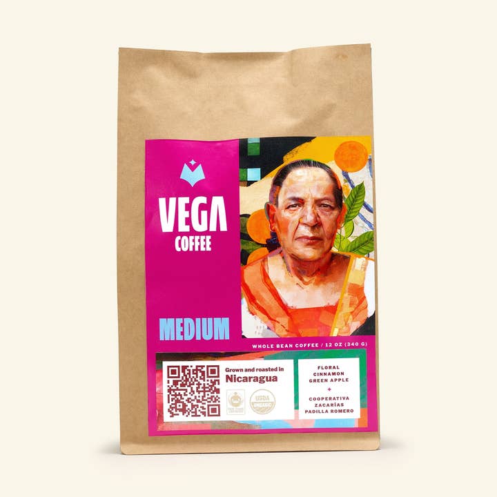 Rôti moyen, haricots entiers - sacs de 12 oz (paquet de 6) pour la vente par Vega Coffee