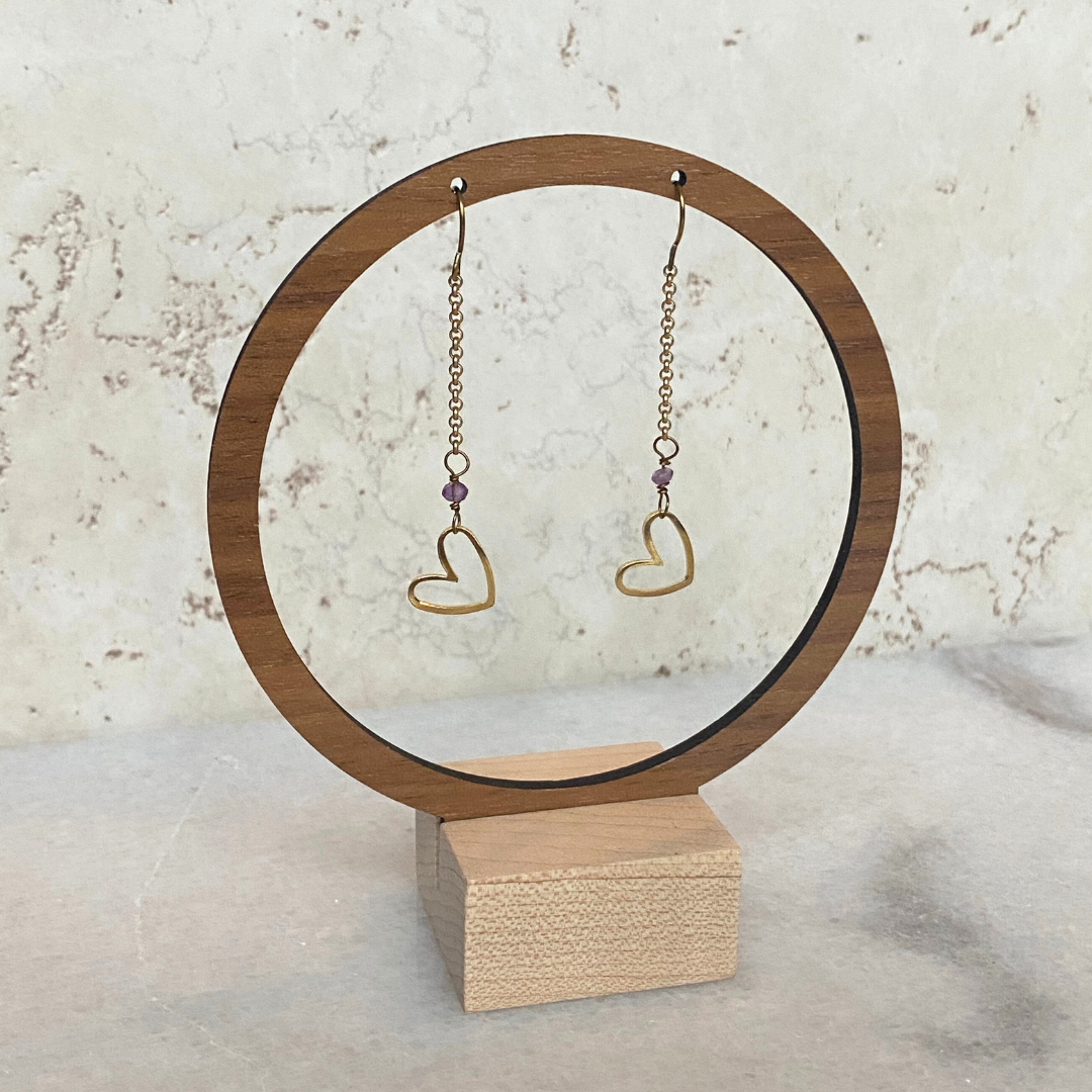 Seeds - Vendita all'ingrosso Orecchini pendenti - Orecchini a cuore in oro opaco | ciondolo in ottone con pietre semipreziose2