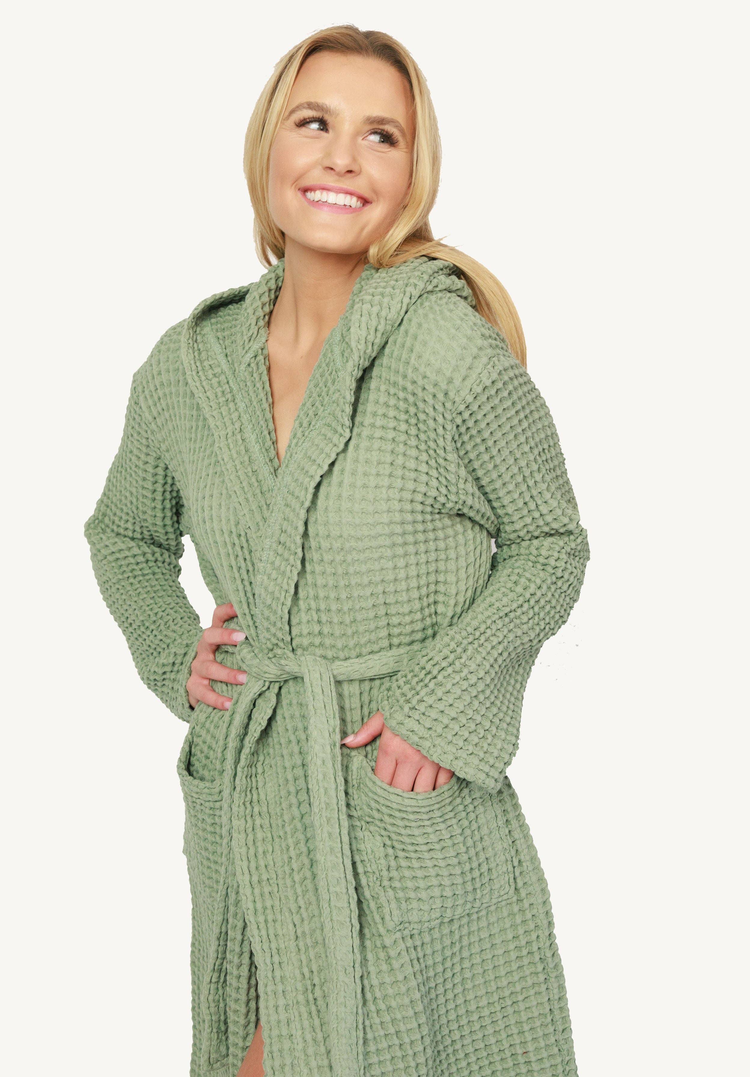 My Kitchen Linens - Wholesale Robe - Women's - Natural Organic Waffle Hooded Bathrobe5