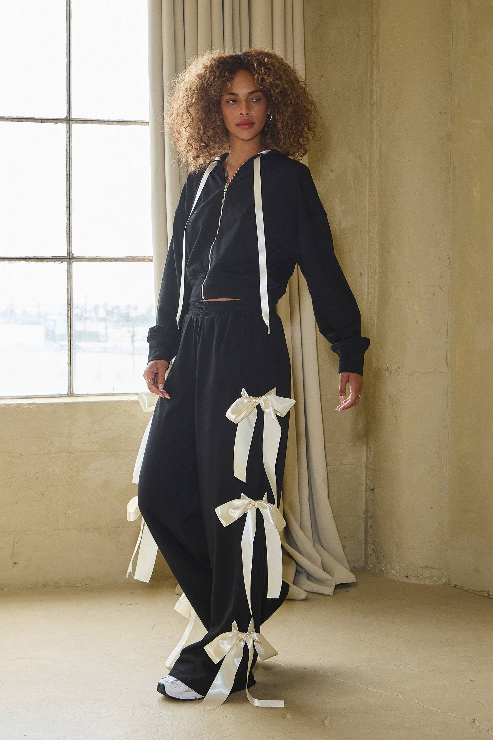 No Vacancy - Wholesale Pants - Women's - Wide french terry pants w/ large satin bow ties9