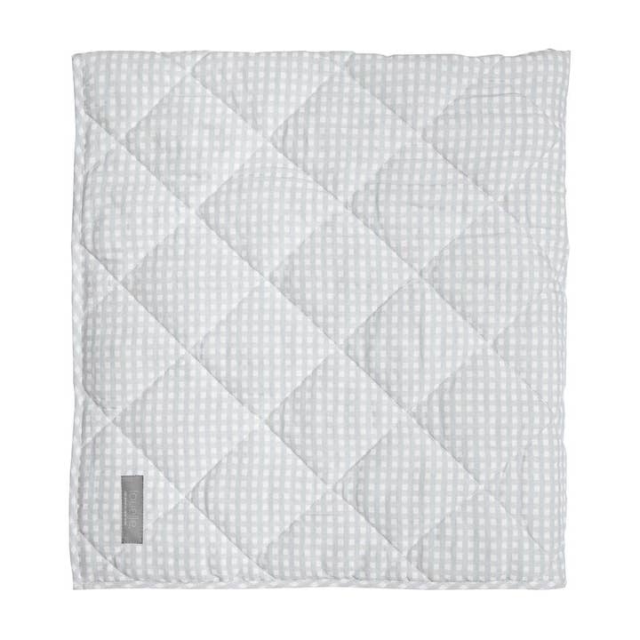 Play mat | grey gingham and white linen for wholesale by Louelle.