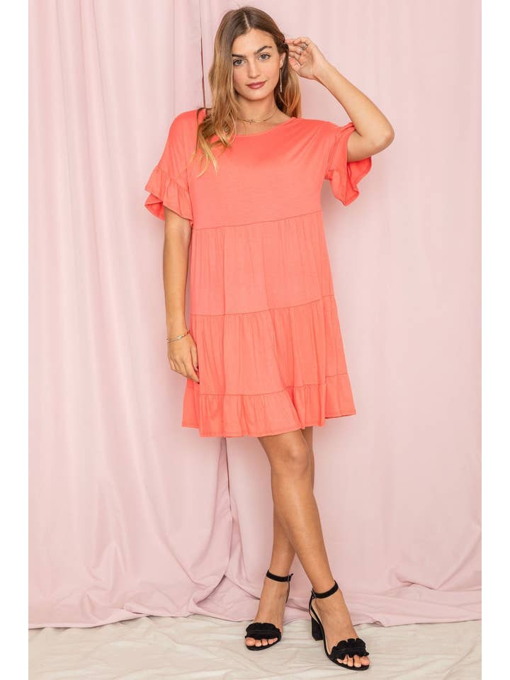 EG fashion - Vendita all'ingrosso Vestito - Donna - Abito longuette a tre strati con volant tinta unita9