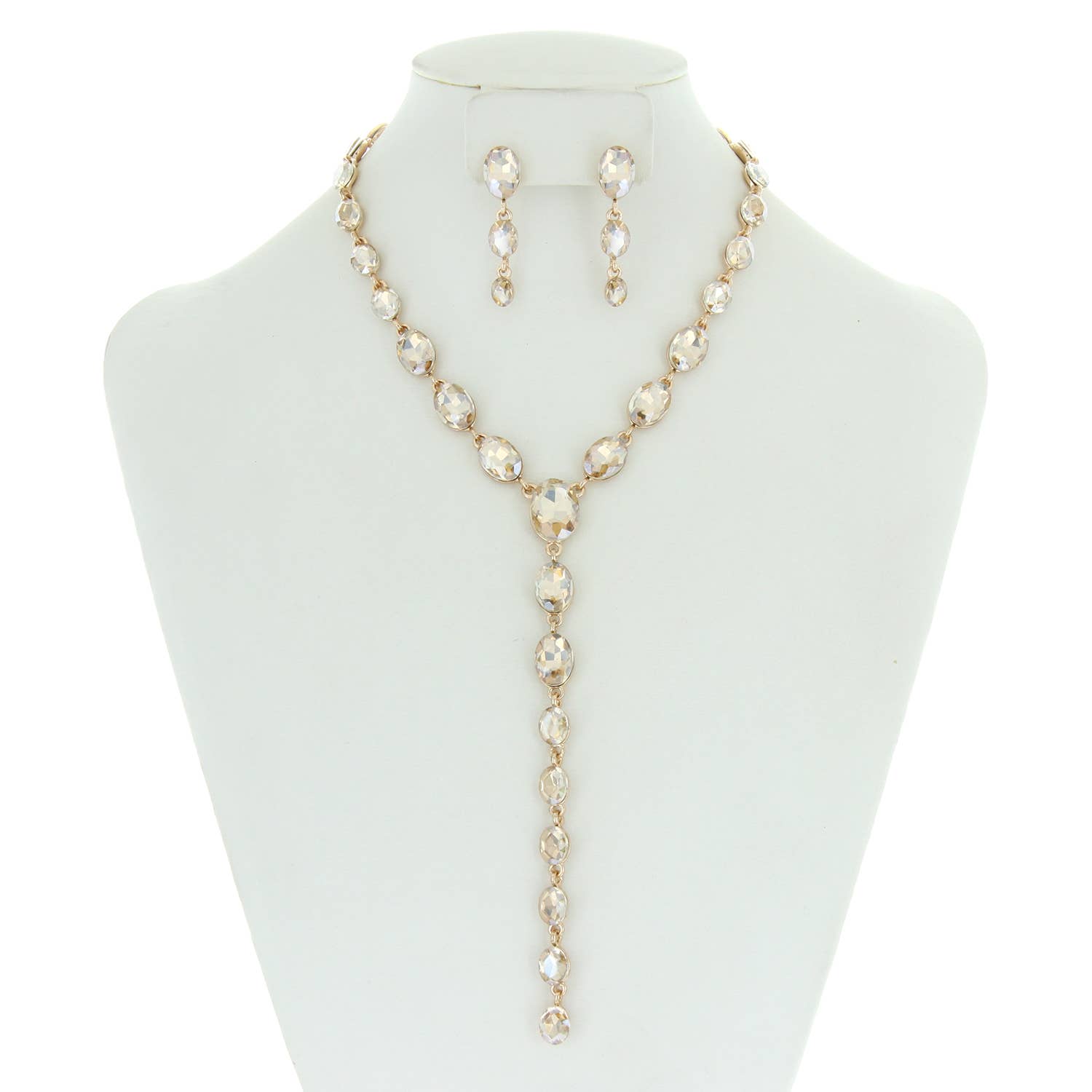 SP Sophia Collection - Wholesale Jewelry Set - Oval Cut Crystal Lariat Necklace Earring Set5