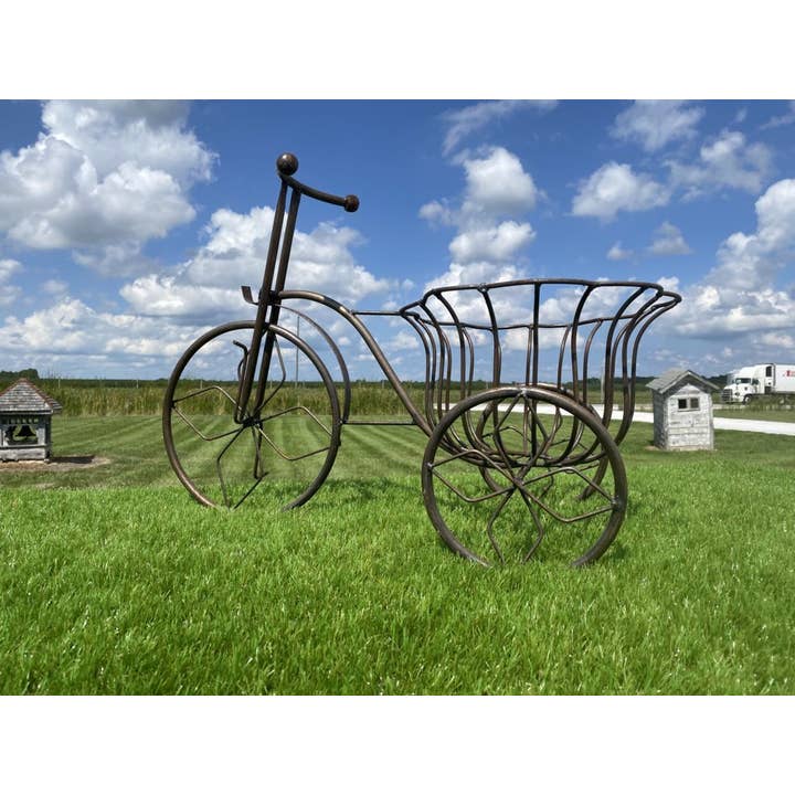 Garden Iron And More - Wholesale Outdoor Ornament/Decor - Trike with Big Basket Flower Pot Holder Decorative Trike