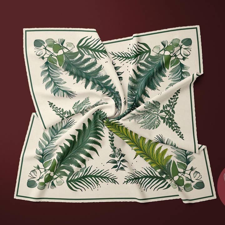 SueSilkHK - Wholesale Scarf - Women's - Vintage Hand-Drawn Fern Pattern Silk Scarf - Designer Original - Customizable Fabric and Size - Women's Scarf - Gift for Her2