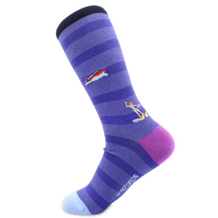 « Making Waves » - Chaussettes fines pour hommes sur le thème du ski nautique pour la vente par Soxfords