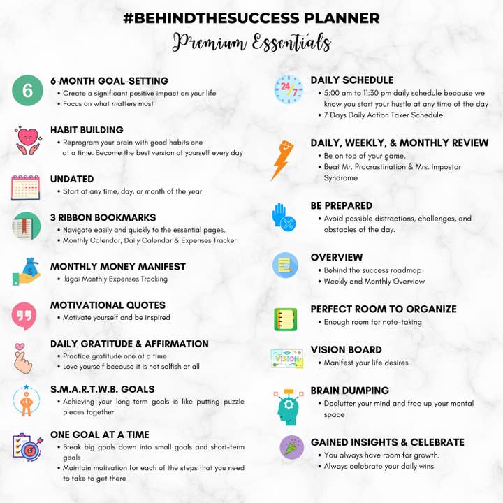 #BehindTheSuccessPlanner - Wholesale Planner - ADHD Productivity Planner: Goal Setting, Gratitude, 6 Months5