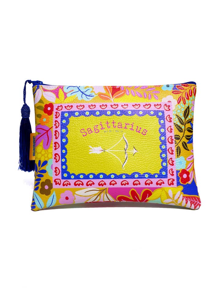 Neceser de maquillaje de cuero vegano Sagitario para venta al por mayor de Lousurfacepattern