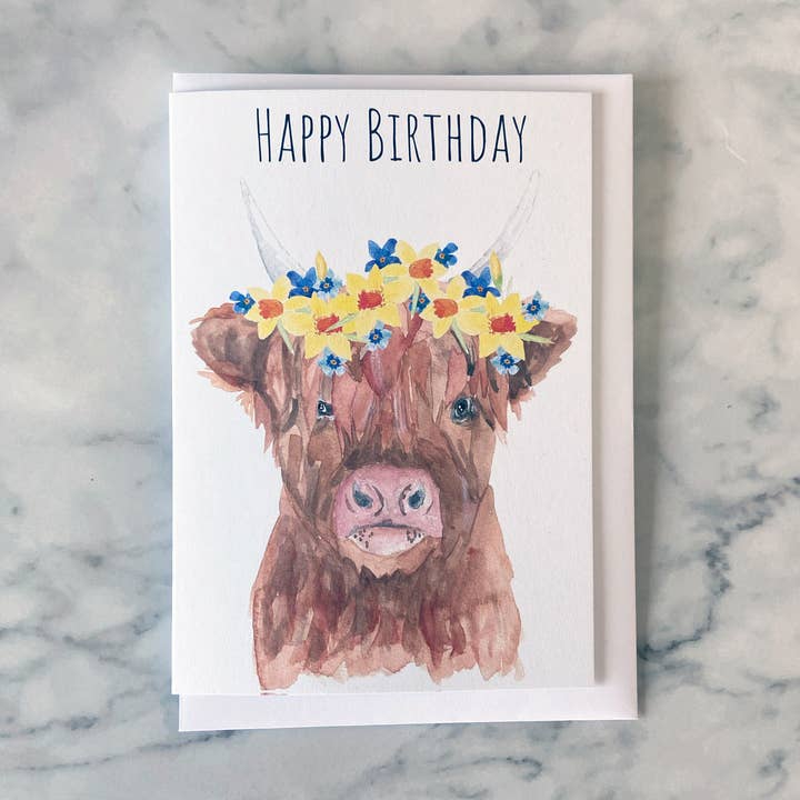 Cartão de Aniversário de Vaca das Terras Altas por atacado de Pippa & Paper