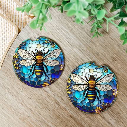 Bee Car Coasters i farvet glas for engroshandel hos Busy Bee's Boutique