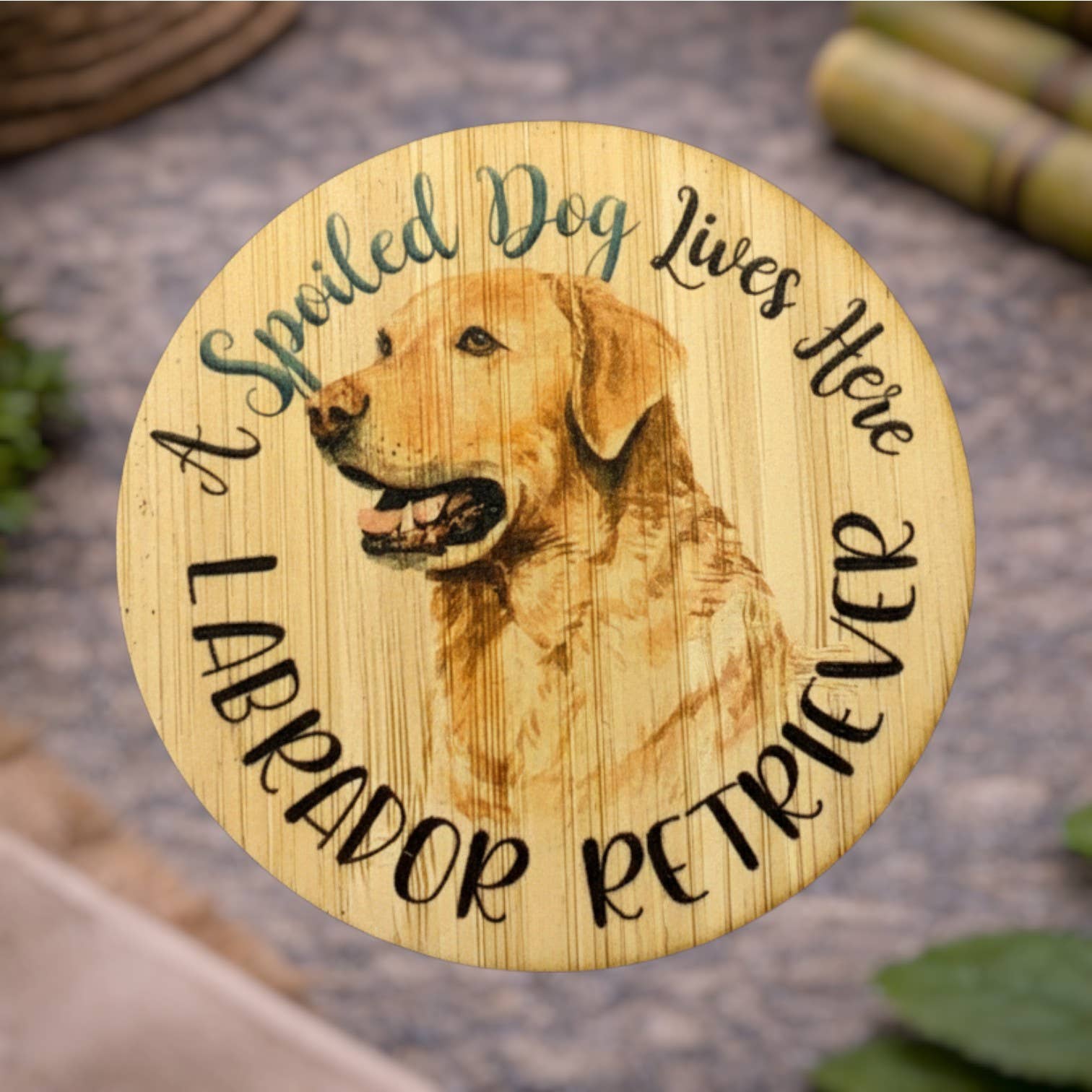 Bamboo Wood Stickers – wholesale Sticker – Spoiled Dog - Lab Retriever0