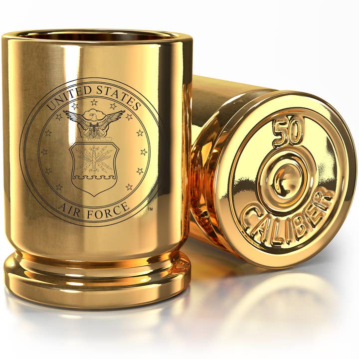 U.S. Air Force Gold Brass 50 Cal Shot Glass - Set of 2 for wholesale by Old Southern Brass