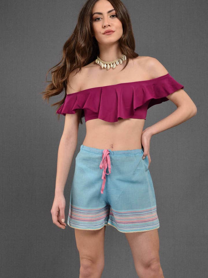 Cotton Short Turquise Beach Shorts for wholesale by Dosimira