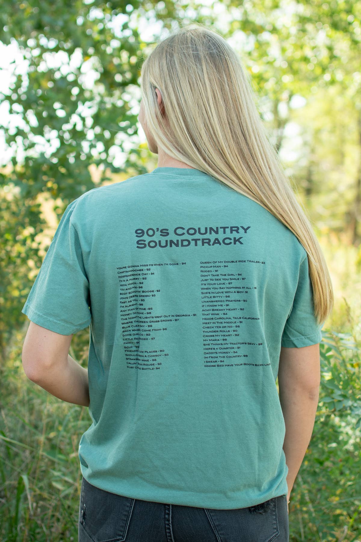 American Farm Company - Wholesale Screen Printed T-Shirt - Women's - Graphic Western '90's Country Soundtrack' washed pocket Tee2