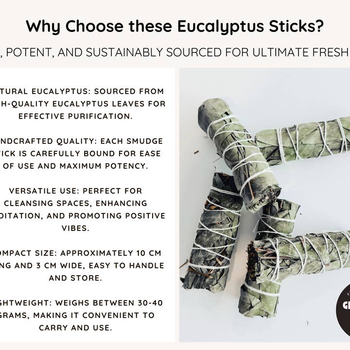 Giuseppina Shop - Wholesale Sage Bundle - EUCALYPTUS SMUDGE STICK - NATURAL INCENSE6