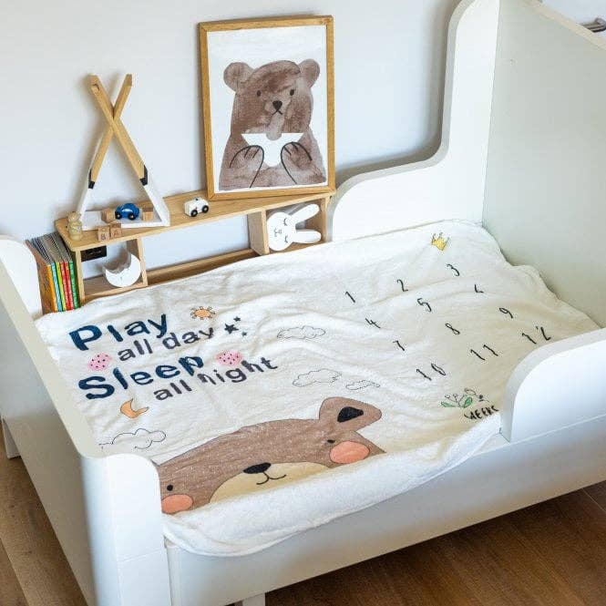 Studio Hop – wholesale Milestone blanket – Child & baby – 'Play All Day Sleep All Night' Baby Milestone Blanket4
