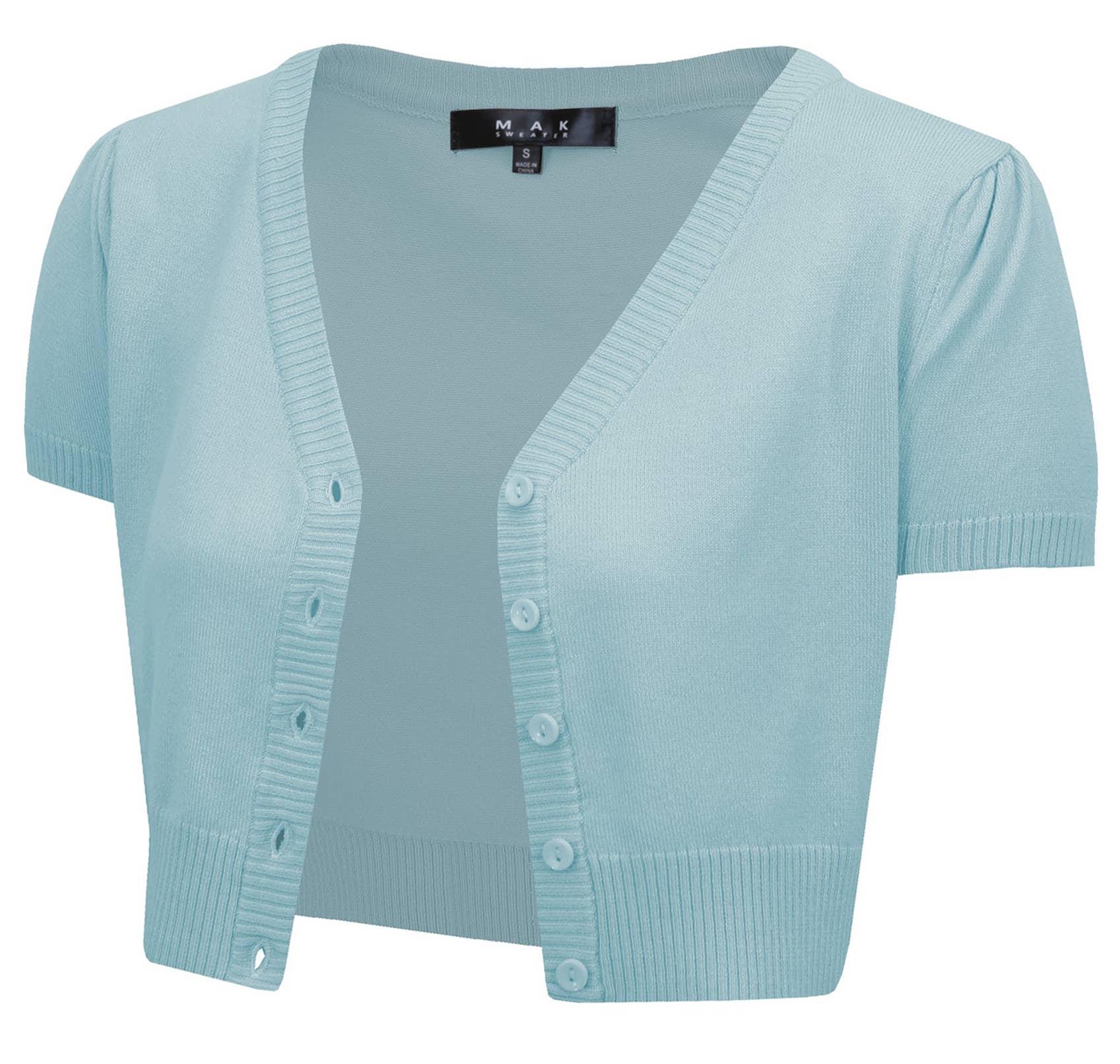 Mak - Vente Cardigan – femme - Cardigan boléro court à manches courtes bouffantes et col en V HB213724