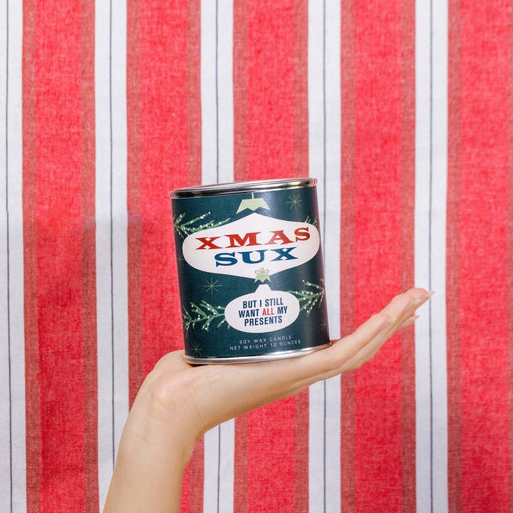Xmas Sux Holiday Paint Can | Funny Christmas Candle for wholesale by Whiskey River Soap Co.