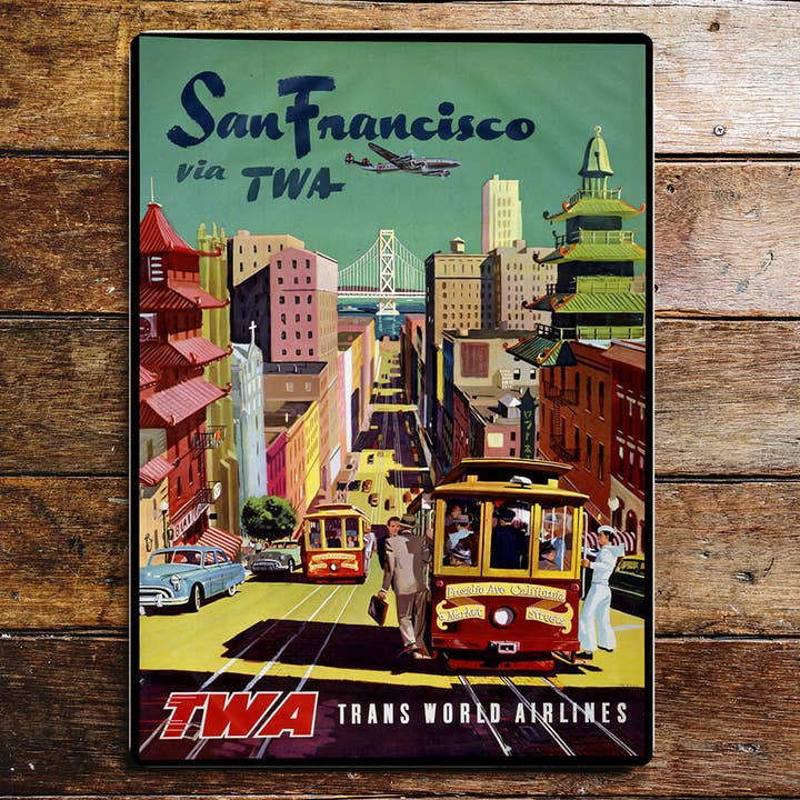 San Francisco Trans World Airlines Metal Sign Plaque for wholesale by The British Metal Signs Company