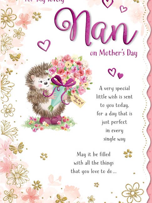 Mother's Day Card, Nan, Hedgehog for wholesale by Piccadilly Greetings