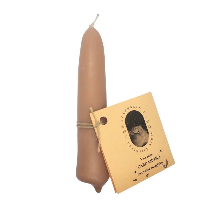 Vela ritual beige de cardamomo (Ativadora de energia) 40 g x 13 cm por atacado de Antevasin´s Store