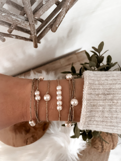 NATURE ET LIN - Vendita all'ingrosso Bracciale con perline - DOUBLE PERLES - Bracciale in lino e perle prodotto in Francia1