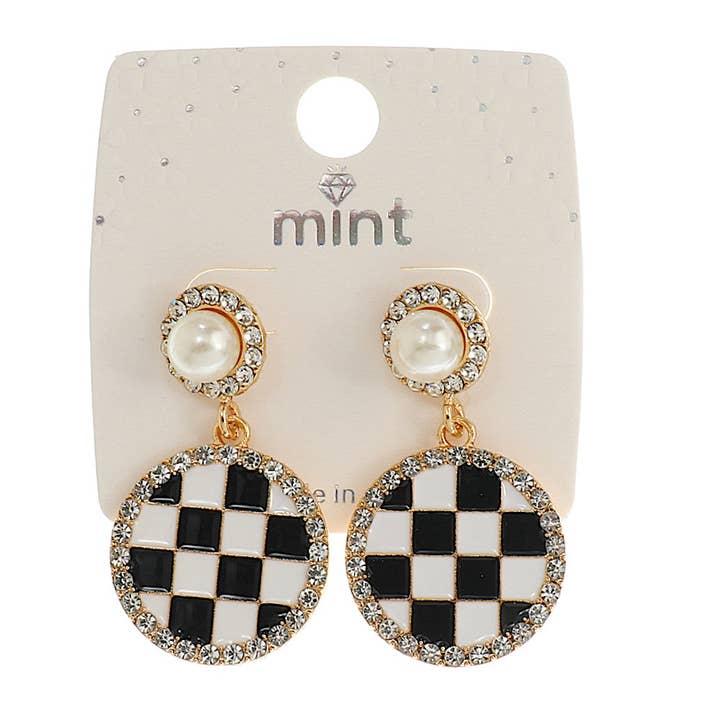 Enamel Checkerboard Statement Earring for wholesale by Atlas Fashion