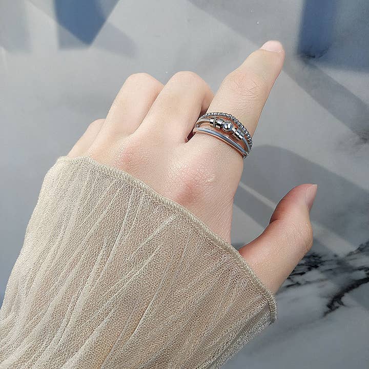 Perimade & Co. LLC - Wholesale Band/Stacked Ring - Bead Anxiety Fidget Spinner Ring in 925 Sterling Silver6