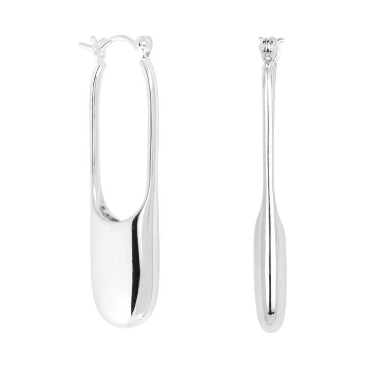 Streamline Long Hoops Minimalist Silver Earrings for wholesale by Vurchoo