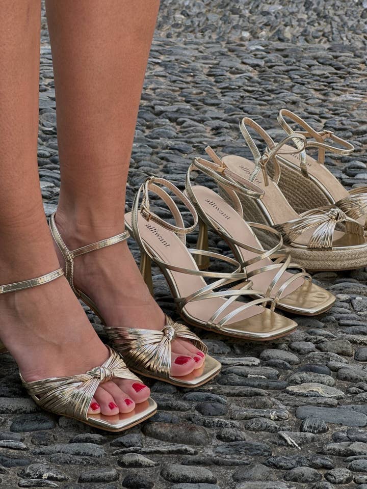 GOLDEN Gold knot heel sandal for wholesale on Faire