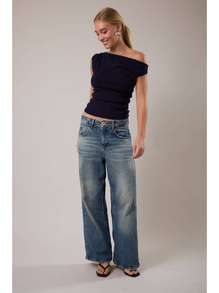 LE LIS - Wholesale Knit Top - Women's - ASYMMETRICAL NECK SWEATER TOP77