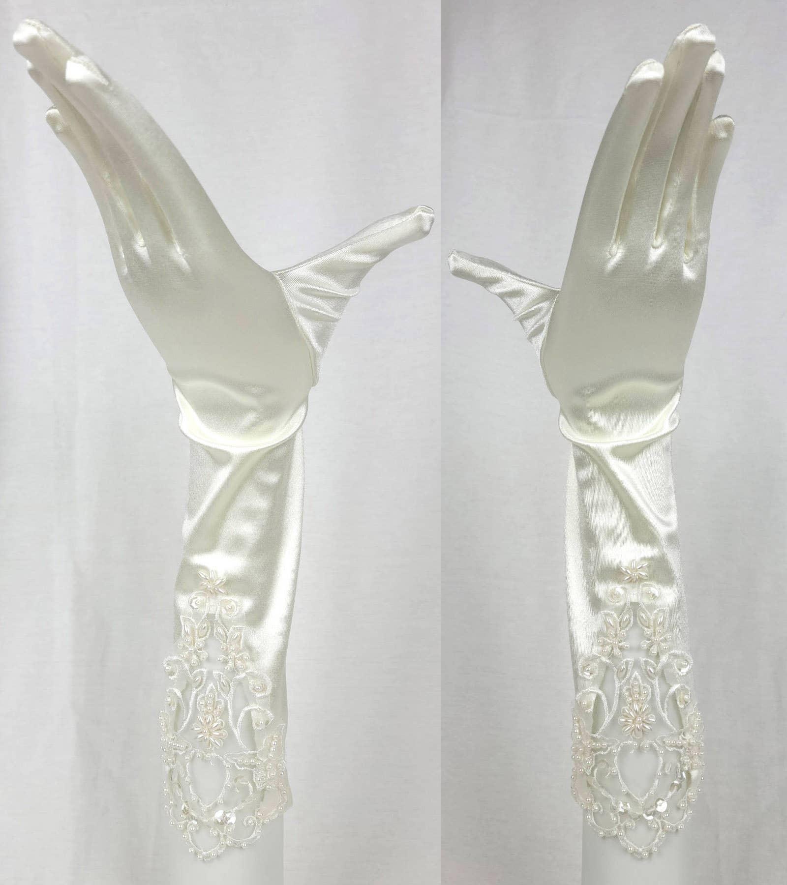 Chicas - Wholesale Gloves – Women's - Pair of Long Satin Gloves With Lace and Pearls G4388BL0