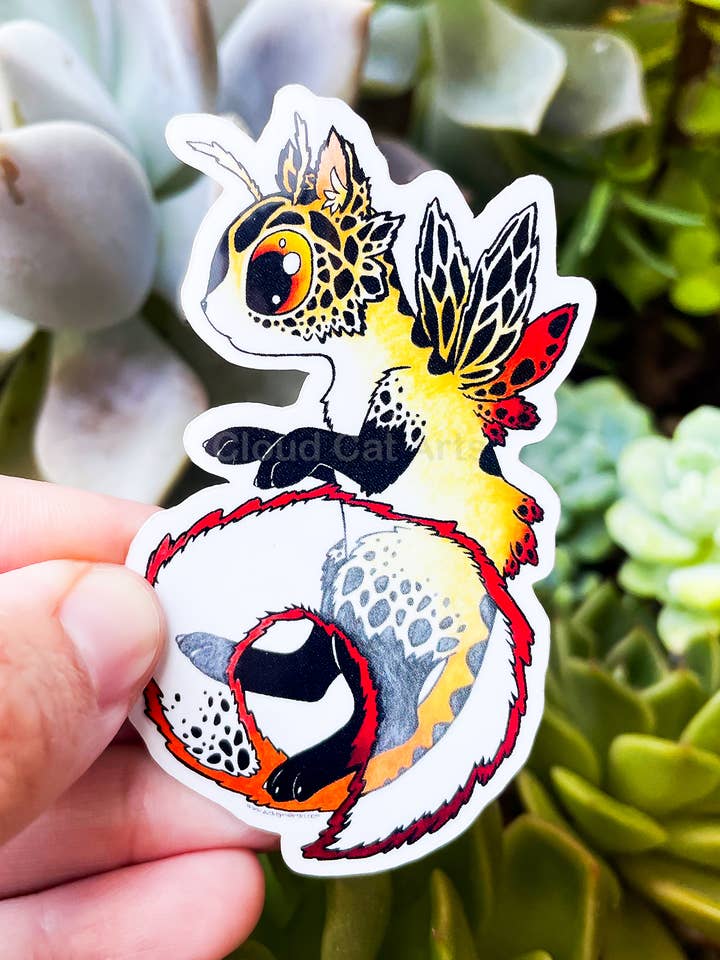 Tiger Moth - Cryptid Cat Bug - Vinyl Sticker for wholesale by Cloud Cat Arts