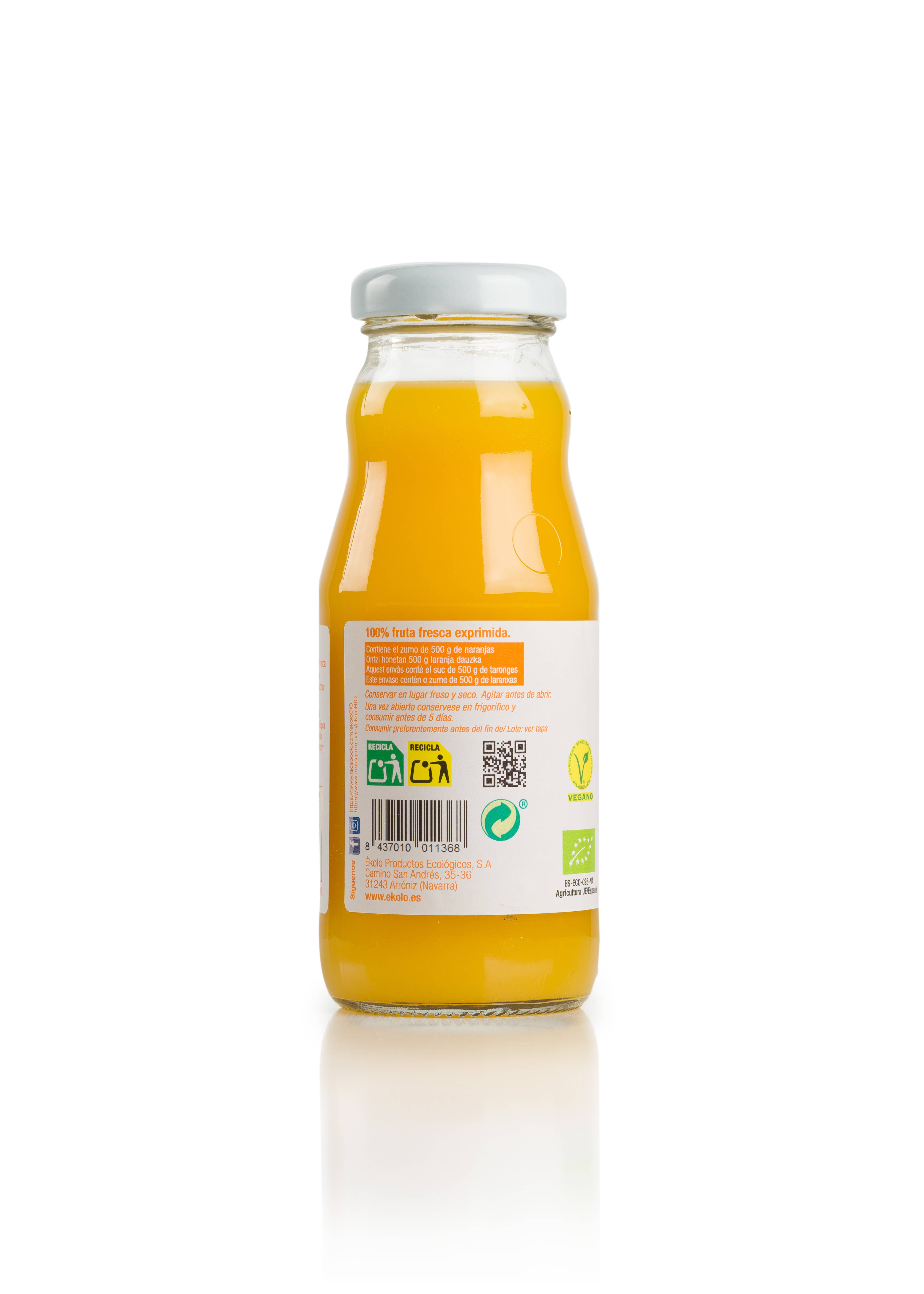 ekolo - Wholesale Fruit Juice - Organic Orange Juice, 100% squeezed, 12 units x 200 ml.2