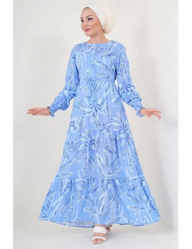 Mani Textile - Wholesale Dress - Women's - Patterned Hijab Dress - Blue1