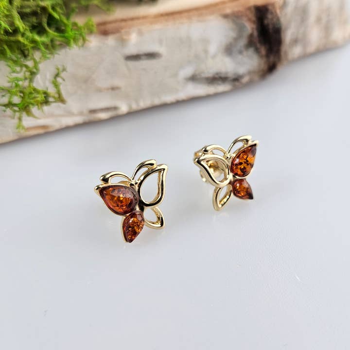 AmberLithuania - Wholesale Stud/Post Earrings - Gold earrings, butterly stud in Silver jewelry accesories4
