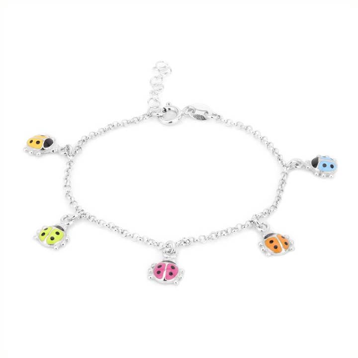 Bracelet à breloques Lady Bird en argent rhodié pour la vente par Vanbelle